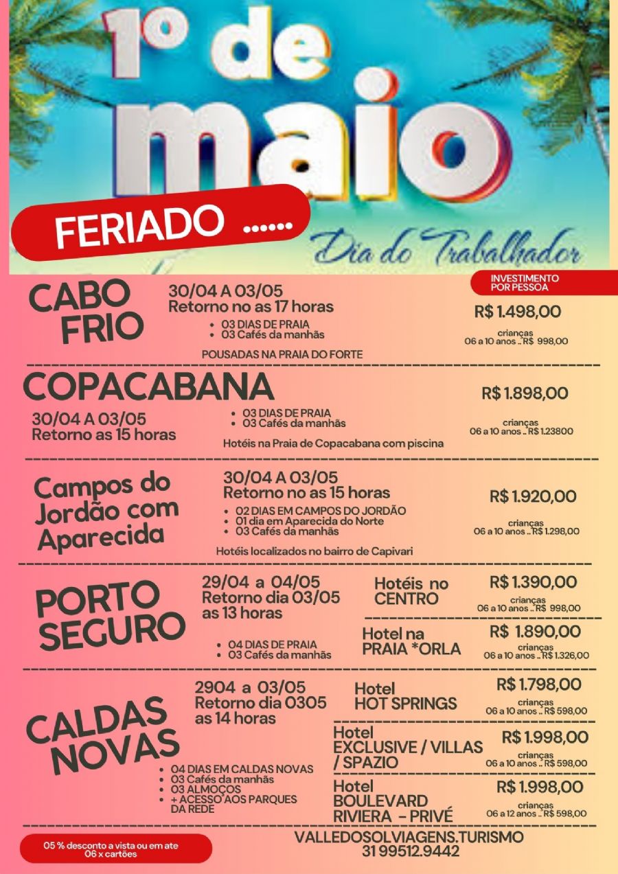 feriado DE 01 DE MAIO  - DIA DO TRABALHADOR  - SEXTA FEIRA 